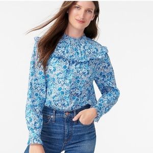 J. Crew Smocked Pop Over Blouse in Liberty Sz L